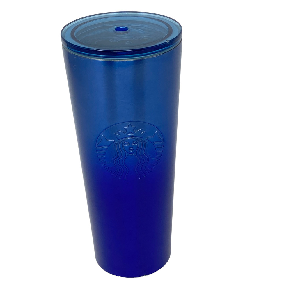 Starbucks Coffee Cold Beverage Blue Stainless Steel 16 Fl Oz‎ Tumbler With Lid